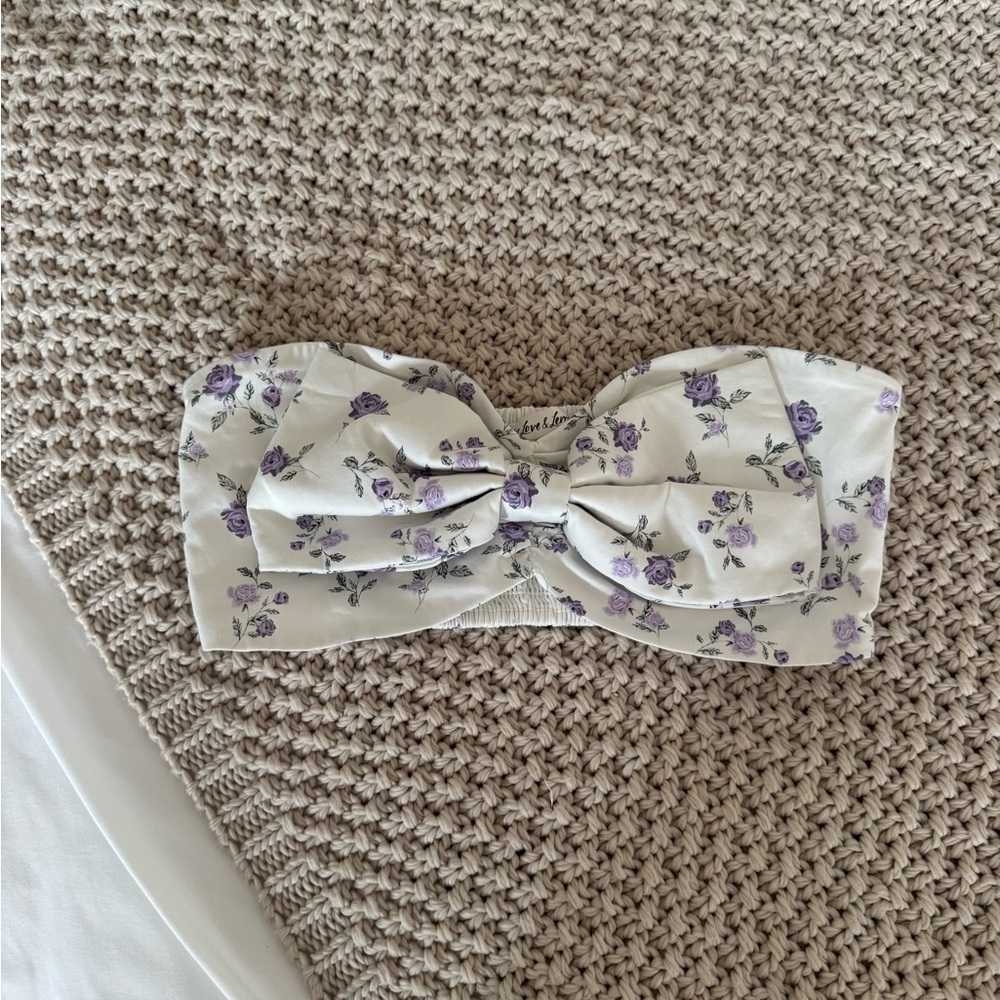 For Love And Lemons White and Purple Floral Top